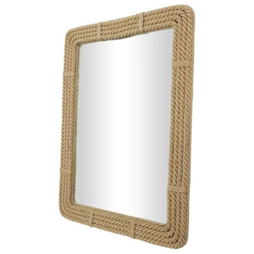 Bohemian Wall Mirror, Unique Framed Design With MDF Back, Brown Rope Rectangle