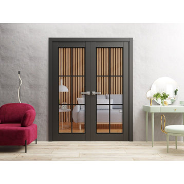 Solid French Double Doors 48 x 80 | Lucia 2366 Matte Black Clear Glass