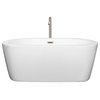 Mermaid 60" Freestanding White Bathtub, Brushed Nickel Tub Filler & Trim Kit