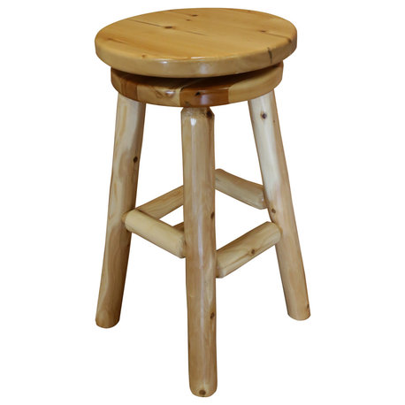 White Cedar Log Swivel Barstool, Counter Height