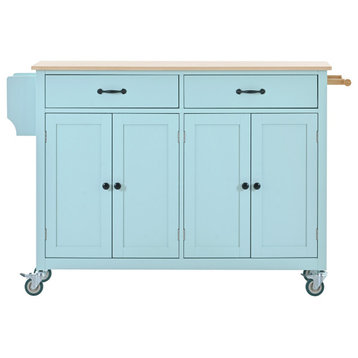 Multifunctional Solid Wood Frame Kitchen Cart, Adjustable Shelves, Mint Green