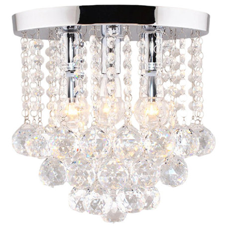 Crystal Chandelier, 3 Lights, 11"x10", Silver