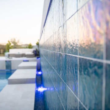 Large glass tile water feature wall