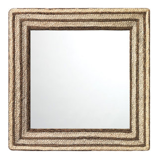 Evergreen Braided Seagrass Square Mirror, Natural - Beach Style