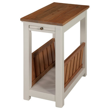 Savannah Chairside Magazine End Table, Ivory, Natural Wood Top
