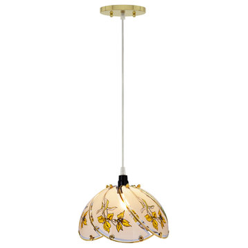 61096, 1-Light Hanging Mini Pendant Ceiling Light, 8 3/4" Wide, Polished Brass