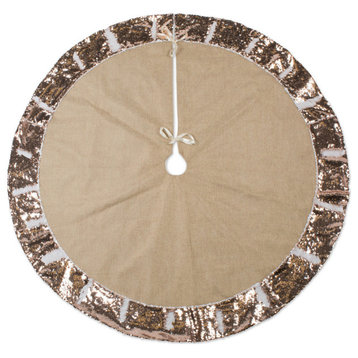 DII Holiday Tree Skirt Linen With Champagne Sequin Border