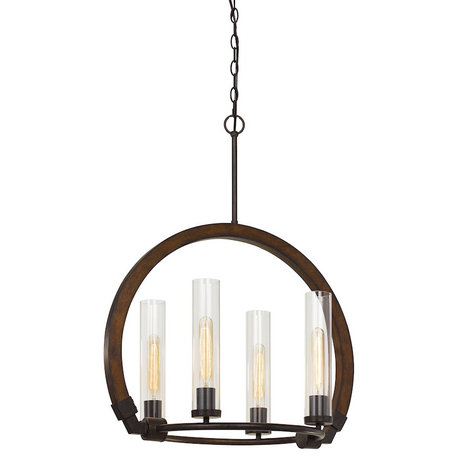 Cal Lighting Sulmona Wood/Metal 4 Light Chandelier, Oak/Iron, 30.3"