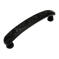 Cosmas - Cosmas 4298FB Flat Black Floral Cabinet Pull, 3-3/4" Hole Centers, Set of 25 - Cabinet And Drawer Handle Pulls
