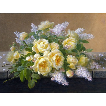 Flowers Yellow Roses Lilac Accent Tile Mural Kitchen Wall Backsplash, 6"x8"