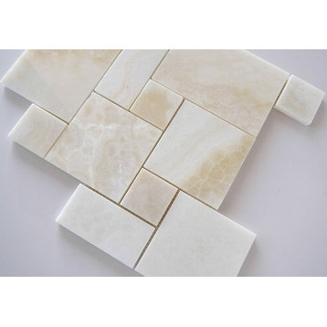 Premium White Onyx CROSS-CUT 4-Pieced OPUS Mini-Pattern Polished Mosaic Tile
