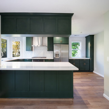 Peninsula dining area with upper cabinet storage