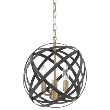 Axis 3-Light Pendant, Aged Brass and Black