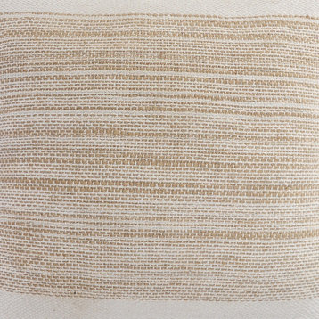 Ivory and Jute Striped and Bordered Throw Pillow