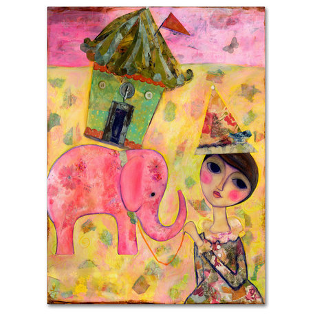 Wyanne 'Big Eyed Girl Pink Elephant Circus' Canvas Art, 24"x18"