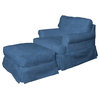 Slipcovered T-Cushion Chair with Ottoman Indigo Blue