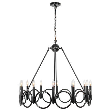 12 Light Wagon Wheel Candle Style Chandelier, Classic Black