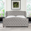 Marcella Upholstered Tufted Shelter Wingback Panel Bed, Silver Grey Polyester, King