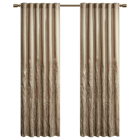 Madison Park Andora Embroidered Branches Faux Silk Window Panel, Tan