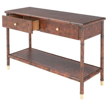Traditional Console Table, 2 Storage Drawers With Lower Open Shelf, Dark Brown
