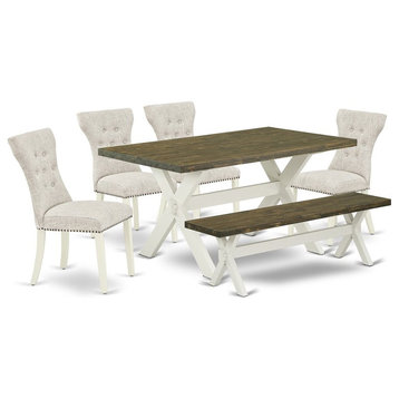 East West Furniture X-Style 6-piece Wood Dining Set in Linen White/Doeskin