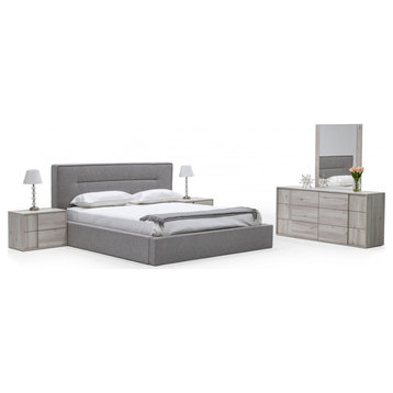Caroline Italian Modern Gray Upholstered Bed, Queen