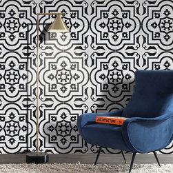 Moroccan Mosaic & Tile House - 8"x8" Taza Handmade Cement Tile, White/Black, Set of 12 - Wall And Floor Tile