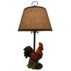 Rustic Farmhouse Rooster Table Lamp with Burlap and Wire Shade
