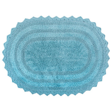 DII 34x21" Oval Modern Cotton Large Crochet Bath Mat in Cameo Blue