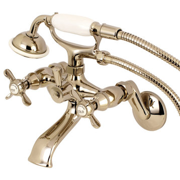 Kingston Brass Wall Mount Clawfoot Tub Faucet With Hand Shower, Polished Nickel