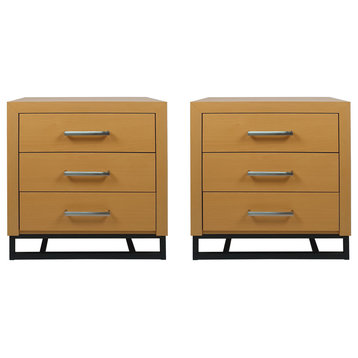 Borah Contemporary Faux Wood 3 Drawer Nightstand (Set of 2), Maple + Black
