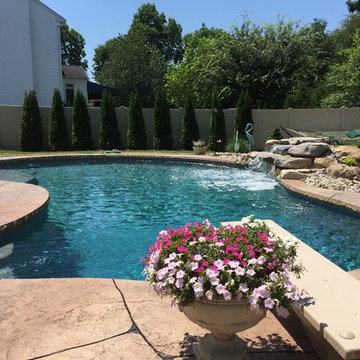 Forks Township custom pool with sunshelf & rock waterfall