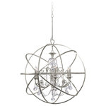 Crystorama - Solaris 6 Light Crystal Silver Sphere Chandelier - Less is more with the sleek minimalist Solaris collection. Inspired by artwork at the MoMA in New York, the Solaris Collection is the perfect marriage of form and function. The fixture combines thin, swiping arms with a sculptural, sphere-shaped wrought cage. Whether the look is rustic, boho, modern or a transitional vibe, this light is as versatile as it is stylish.