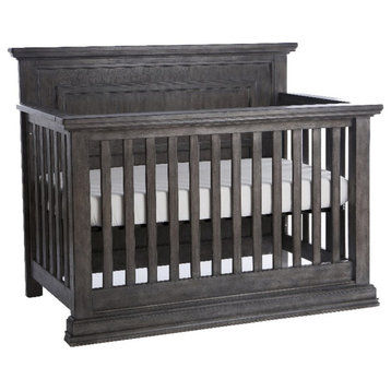 Pemberly Row Forever Traditional Wood Crib in Distressed Granite Gray