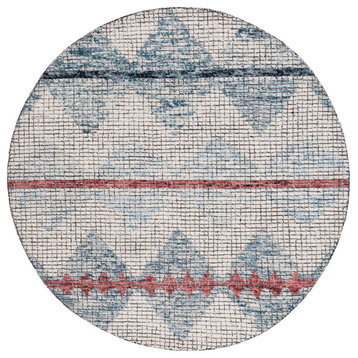 Safavieh Abstract Collection, ABT479 Rug, Ivory/Blue, 6' X 6' Round
