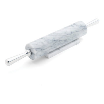 Fox Run 8648 Marble Rolling Pin and Base With Aluminum Handles, 17.5", White