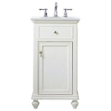 19" Single Bathroom Vanity, Antique White With Ivory White Engineered Marble