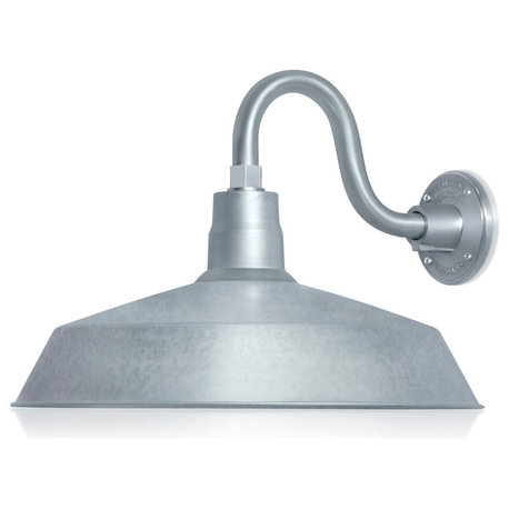 17in. Barn Light Fixture With Gooseneck Arm, Galvanized, 10" Long Gooseneck Arm