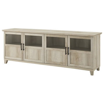 Pemberly Row 70" TV Console with Glass and Wood 4 Panel Doors in White Oak