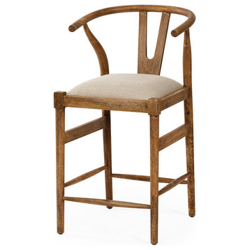 Trixie Cream Fabric Seat with Brown Solid Wood Frame Counter Stool