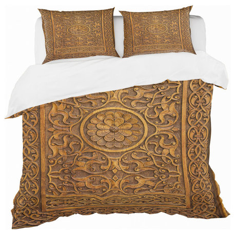 Old Carved Wooden Door Vintage Duvet Cover Set, Full/Queen
