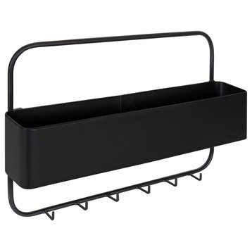 Yeager Metal Wall Pocket with Hooks, Black 21x14