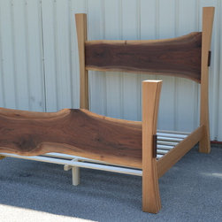 Live Edge Walnut King Sized Bed with White Oak Posts - Products