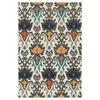 Hermosa Indoor and Outdoor Floral Tribal Ikat Ivory/Multi Rug, 5'3"x7'6"