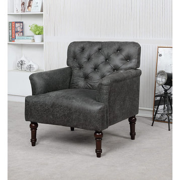 Classic Accent Chair, Cushioned Faux Leather Seat and Button Tufted Back, Gray