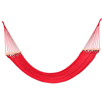 Classic Red Cotton Hammock, Wooden Bar