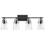 Hinkley Lighting - Foster Four Light Vanity in Black - Clean and airy  Foster breathes composed simplicity into a bath space. Softly tapered clear glass  suspended from an arched handle  adds pizzazz to its transitional shape. Ideal for filament bulbs.&nbsp
