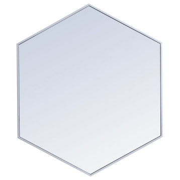 Metal Frame Hexagon Mirror 38 Inch In Silver