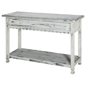 Country Cottage Console Table, Lower Shelf & Large Storage Drawer, Antique White