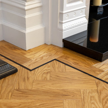 Natural Oiled  Herringbone Parquet -Double border with wenge inlay